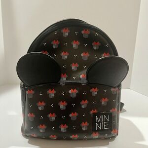 Disney Minnie Mouse Backpack Danielle Nicole‎ DANI Black with Ears & Bow Pattern